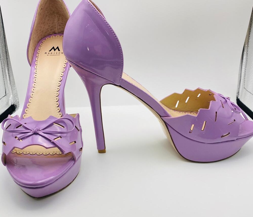 Madison by ShoeDazzle Shana Purple Patent Peep Toe Platform Heels Women Size 10
